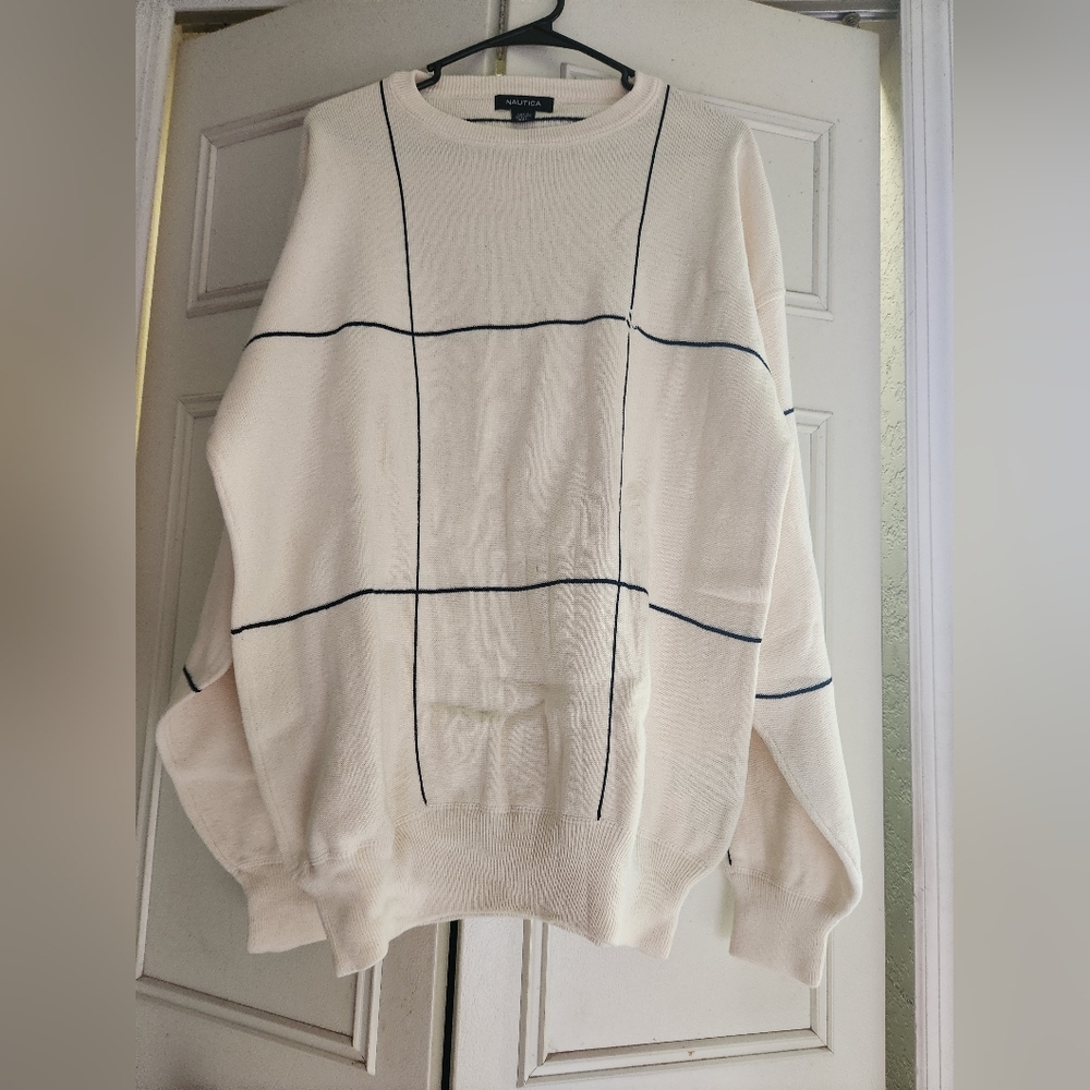 Nautica Cream Knit Sweater with Black Accents
